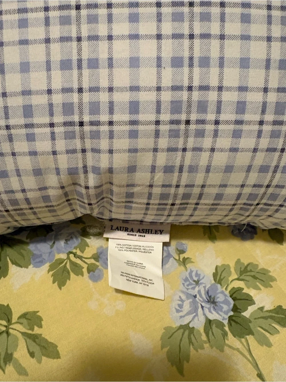 Laura Ashley Blue and Cream Plaid Pillow